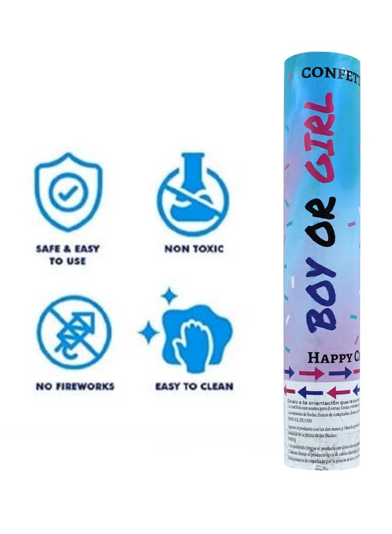 Blue Gender Reveal Confetti Cannon, 30 cm Party Poppers for Baby Boy Announcement - Image 3