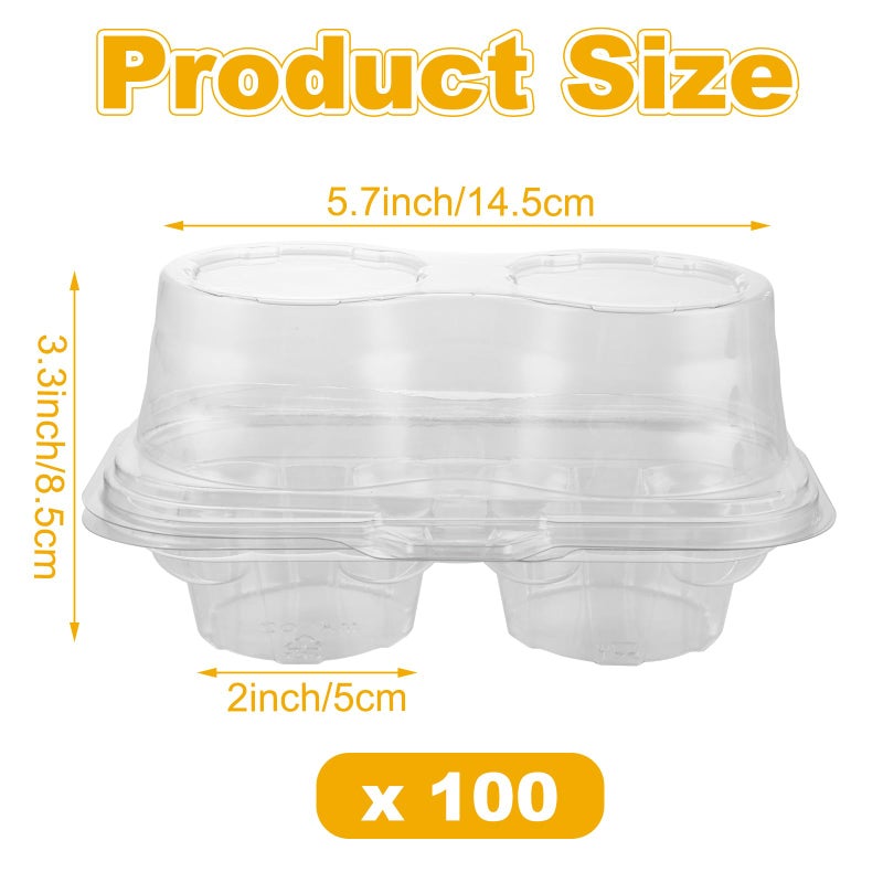 GBACHOOSE 100PCS Cupcake Containers 2 Pack, Plastic Cupcake Holders 2 Clear Cupcakes Boxes 2 Count Cupcake Containers with Lids, Cupcake Carrier for Cake Store and Bakery - Image 2