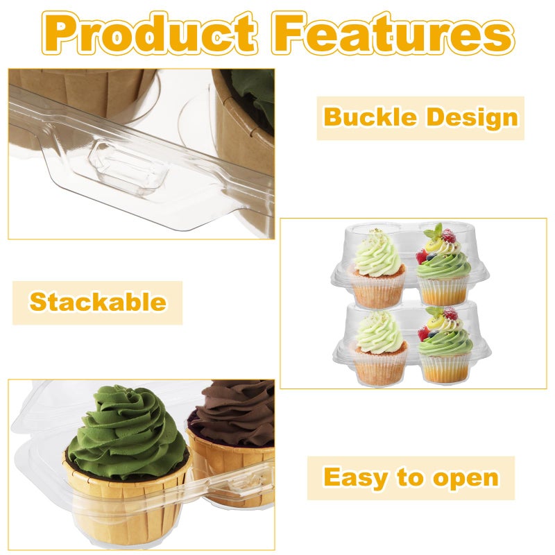 GBACHOOSE 100PCS Cupcake Containers 2 Pack, Plastic Cupcake Holders 2 Clear Cupcakes Boxes 2 Count Cupcake Containers with Lids, Cupcake Carrier for Cake Store and Bakery - Image 3