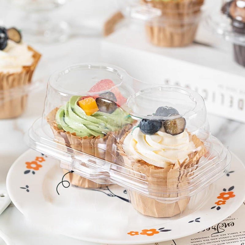 GBACHOOSE 100PCS Cupcake Containers 2 Pack, Plastic Cupcake Holders 2 Clear Cupcakes Boxes 2 Count Cupcake Containers with Lids, Cupcake Carrier for Cake Store and Bakery - Image 5