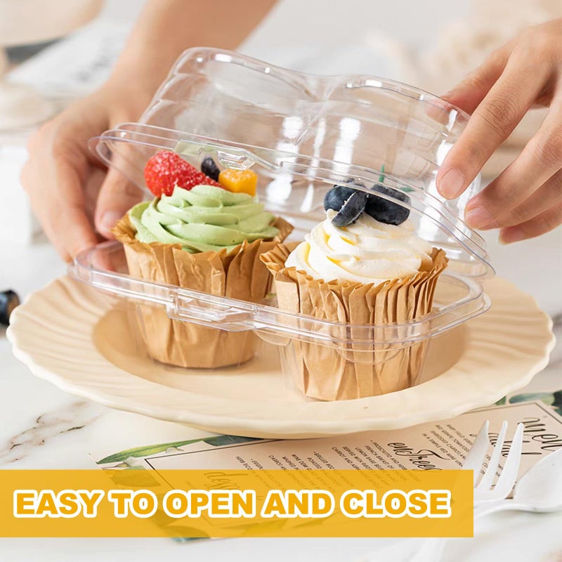 GBACHOOSE 100PCS Cupcake Containers 2 Pack, Plastic Cupcake Holders 2 Clear Cupcakes Boxes 2 Count Cupcake Containers with Lids, Cupcake Carrier for Cake Store and Bakery - Image 4