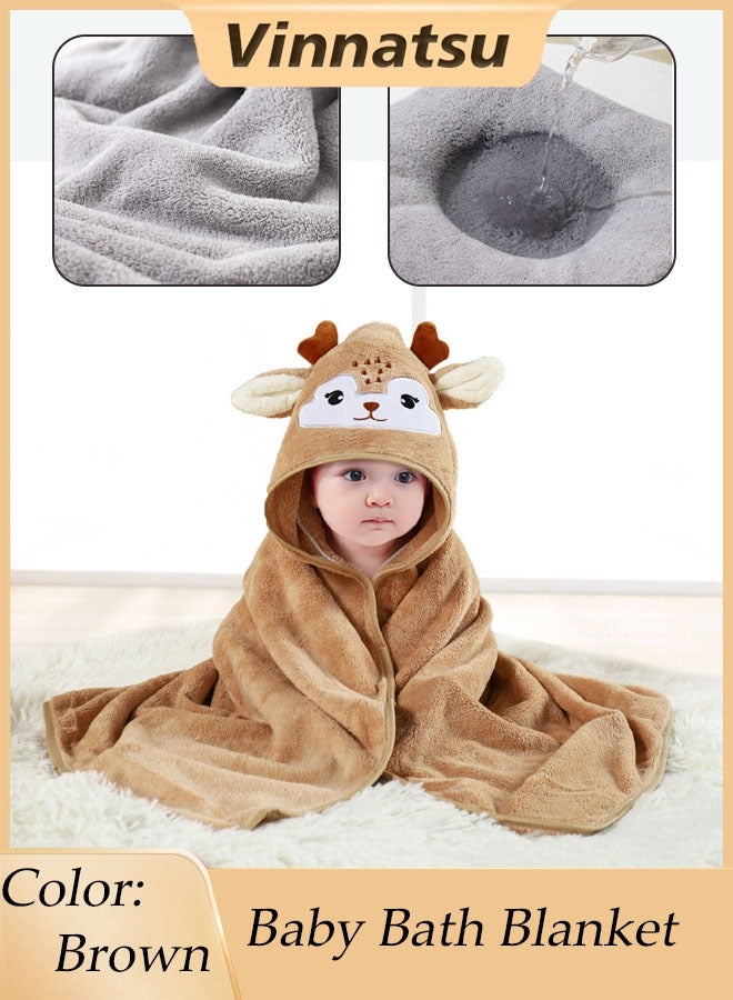 Vinnatsu Vinnatsu Baby Bath Blanket, Baby Hooded Towel, 80x80cm Large Baby Bath Towel, Animal Design Cotton Baby Bath Towel, Baby Quilt Absorbent Soft Blanket, Cute Cartoon Baby Towel for Baby Boy Girl Brown Fawn - Image 1