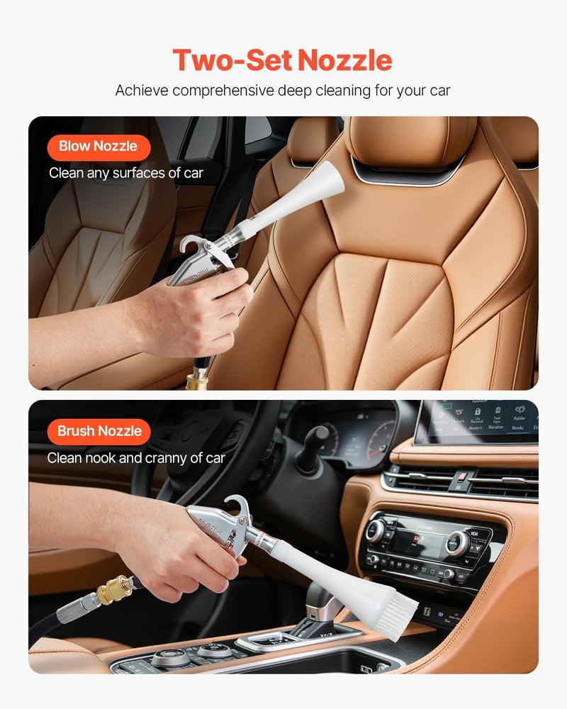 VEVOR Car Cleaning Gun, 6-9.2 Bar High-Pressure Air Blow Gun with 2 Set Nozzles, 360° Rotating Nozzle for Thorough Cleaning, Quickly Blasts Dirt and Dust from Surface, Work with 1/4 NPT Air Compressor Natural material - Image 2
