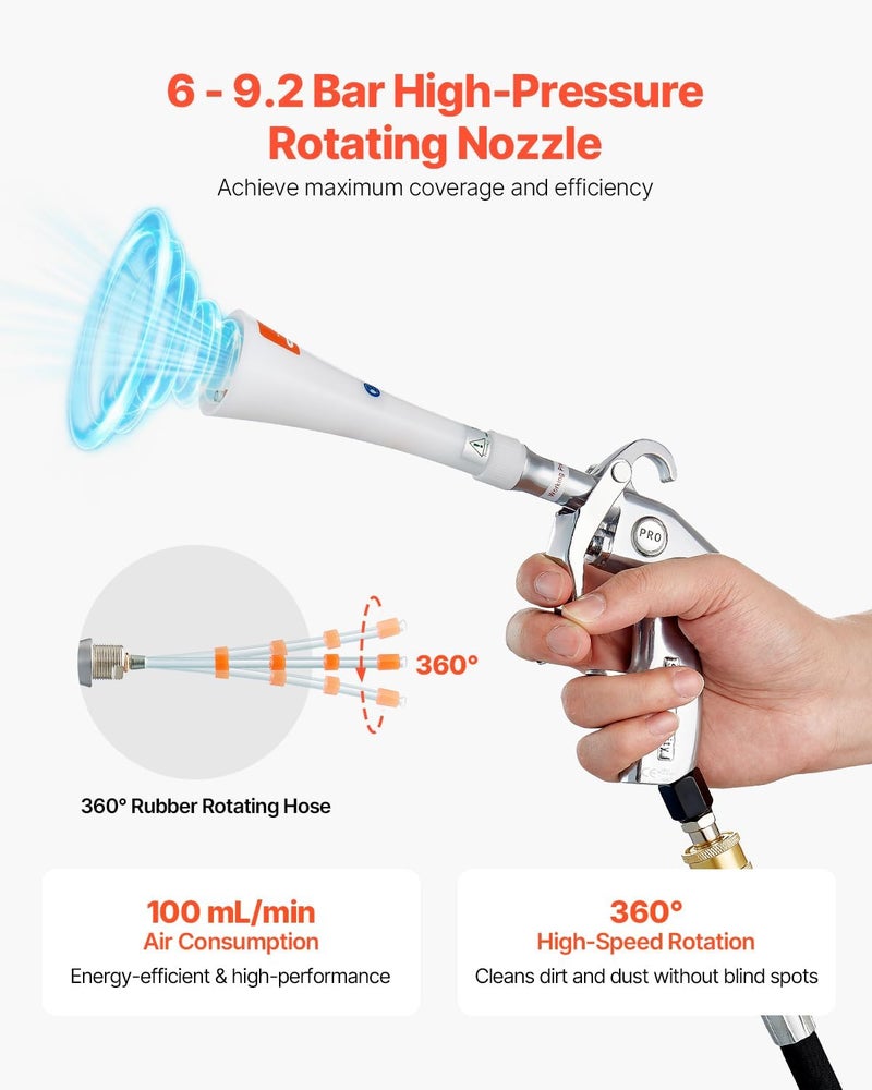VEVOR Car Cleaning Gun, 6-9.2 Bar High-Pressure Air Blow Gun with 2 Set Nozzles, 360° Rotating Nozzle for Thorough Cleaning, Quickly Blasts Dirt and Dust from Surface, Work with 1/4 NPT Air Compressor Natural material - Image 3