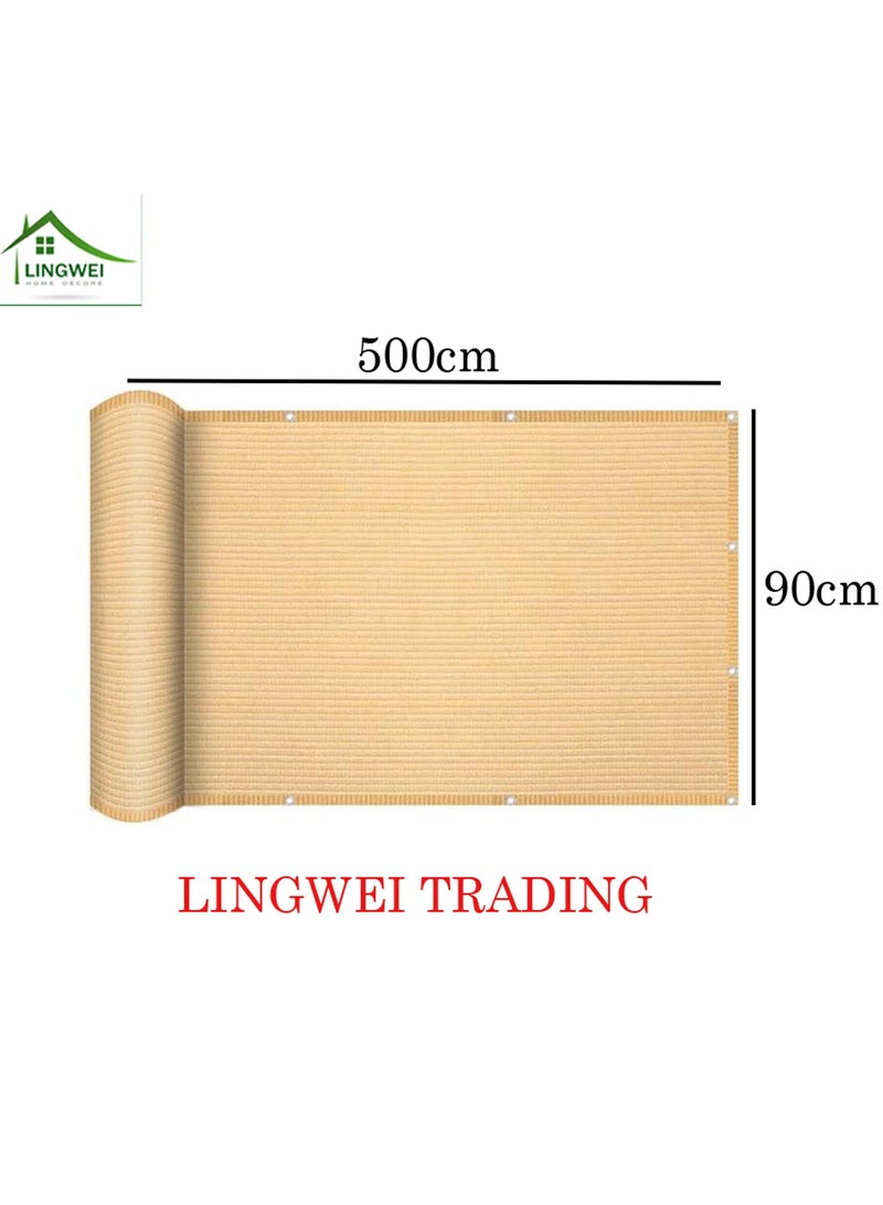 LINGWEI Balcony Privacy Screen Fence Cover 90 x 500CM Sand Mesh UV Protection Shade Cloth for Apartment, Patio, Backyard & Outdoor Use Includes Cable Ties & Rope - Image 2