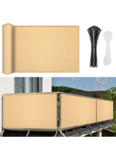 LINGWEI Balcony Privacy Screen Fence Cover 90 x 500CM Sand Mesh UV Protection Shade Cloth for Apartment, Patio, Backyard & Outdoor Use Includes Cable Ties & Rope  - Image 1