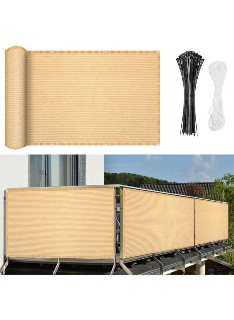LINGWEI Balcony Privacy Screen Fence Cover 90 x 500CM Sand Mesh UV Protection Shade Cloth for Apartment, Patio, Backyard & Outdoor Use Includes Cable Ties & Rope - Image 1