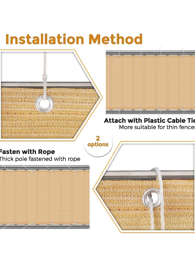 LINGWEI Balcony Privacy Screen Fence Cover 90 x 500CM Sand Mesh UV Protection Shade Cloth for Apartment, Patio, Backyard & Outdoor Use Includes Cable Ties & Rope - Image 5