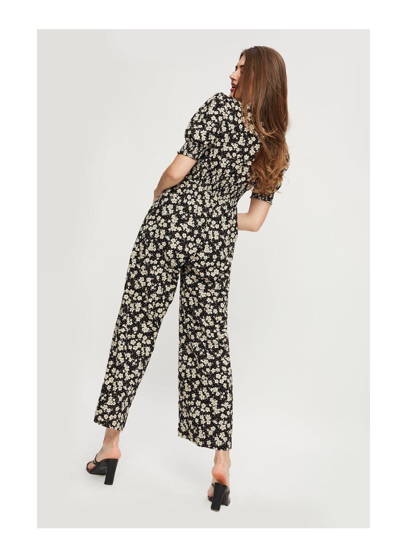DOROTHY PERKINS - Black Spot Floral Button Front Jumpsuit - Image 1