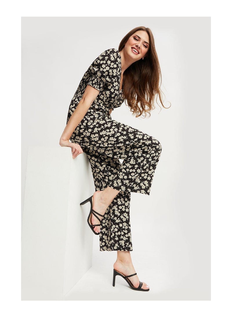 DOROTHY PERKINS - Black Spot Floral Button Front Jumpsuit - Image 1