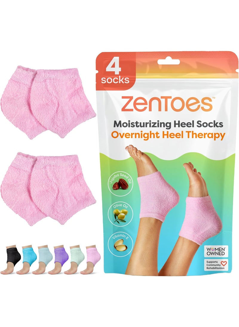 Zentoes ZenToes Moisturizing Socks for Cracked Heel Treatment - Vitamin E, Olive Oil and Jojoba Oil Infused to Soften and Hydrate - Heel Socks for Dry Cracked Feet Women (Fuzzy Pink, Regular) 