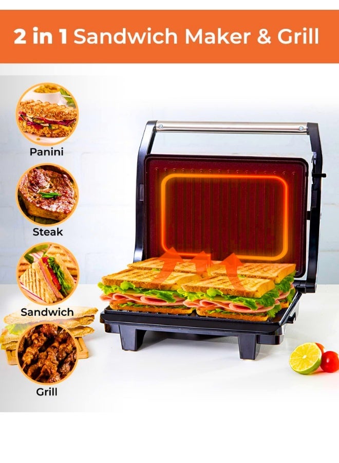 Chase Up Stainless Steel Grill Maker, Power and Ready Light, GGM5394 | Non-Stick Cooking Plate | Easy to Clean | Practical Cable Winding | Lid Locking for Space-Saving Vertical Storage | Pilot Light - Image 2