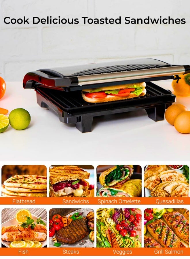 Chase Up Stainless Steel Grill Maker, Power and Ready Light, GGM5394 | Non-Stick Cooking Plate | Easy to Clean | Practical Cable Winding | Lid Locking for Space-Saving Vertical Storage | Pilot Light - Image 3