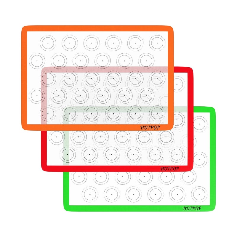HOTPOP Silicone Baking Mats 0.75mm, Non-Stick Macaron Silicone Baking Mats - Silicone Sheet for Bake Pans and Rolling with Outlines for Pastries (3 HALF SIZE) - Image 1
