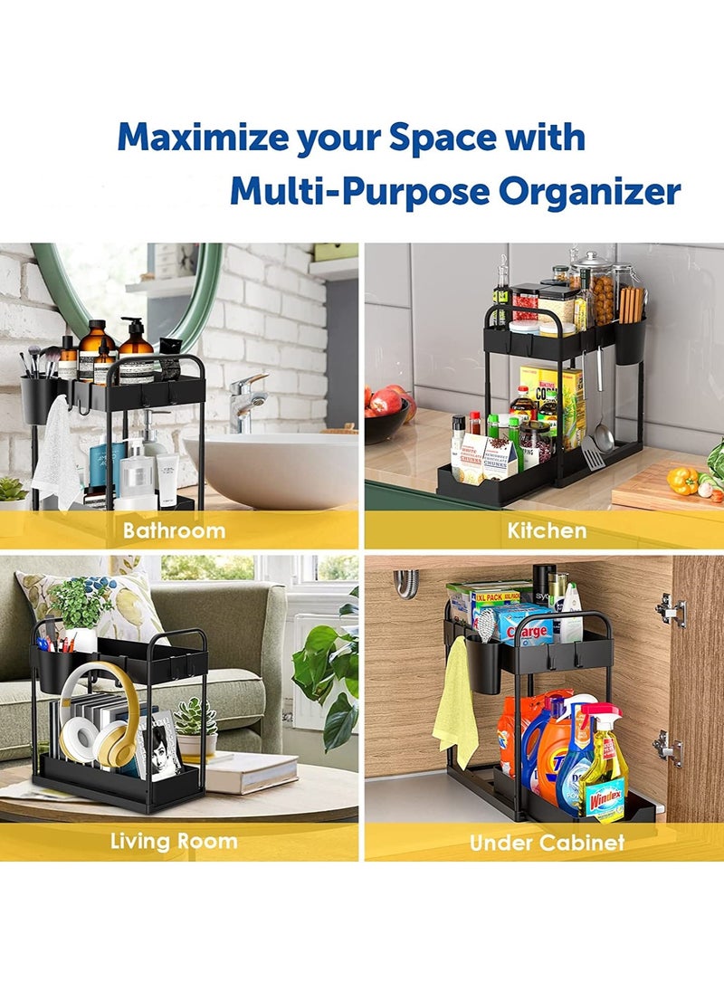 Double Layer Pull-out Storage Rack for Sink, 2 Tier Multi-purpose Kitchen Under the Sink Organizer Under Bathroom Sink Shelf Storage Rack for Countertop Laundry -Black - pzsku/Z898B9BFD852DA1F910BFZ/45/_/1709184794/4d1ed255-d00e-4317-9a39-e368bb17c798