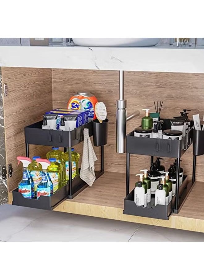 Hihonor Double Layer Pull-out Storage Rack for Sink, 2 Tier Multi-purpose Kitchen Under the Sink Organizer Under Bathroom Sink Shelf Storage Rack for Countertop Laundry -Black  - Image 3