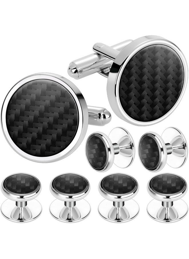 HAWSON Mens Cufflinks And Tuxedo Studs Set In Gift Box (Carbon Fiber), Jewelry Or Accessories In Gold Silver Black Tone, Matching With Shirts Vest And Bow Tie, Suitable For Birthday Wedding Anniversary - Image 1