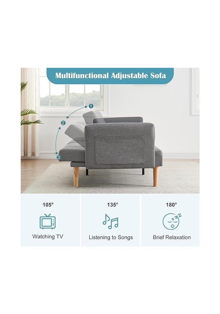 AROMA HOMES Linen Sofa Bed – Compact & Stylish Foldable Double Sofa for Small Spaces, Living Room & Guest Room (Dark Grey) - Image 2