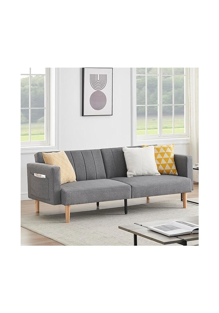 AROMA HOMES Linen Sofa Bed – Compact & Stylish Foldable Double Sofa for Small Spaces, Living Room & Guest Room (Dark Grey) - Image 4
