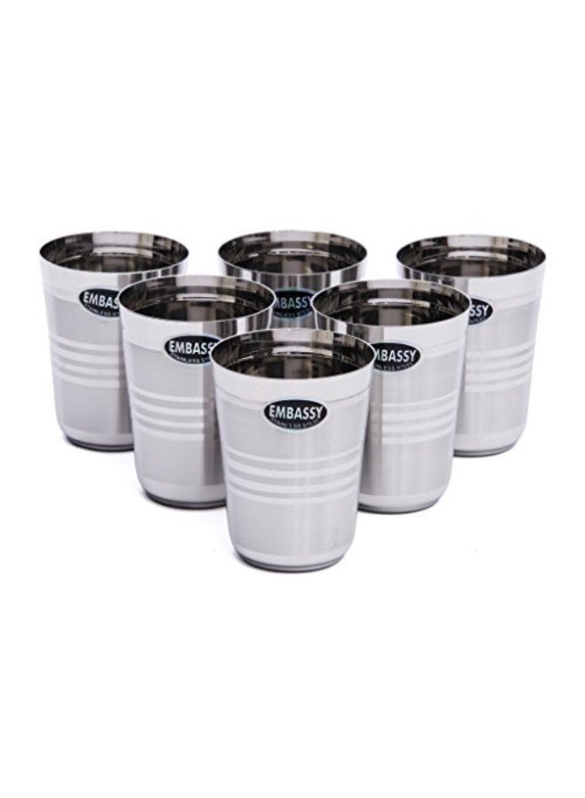 EMBASSY Stainless Steel 4D Patti Glass, Pack of 6, 275 ml