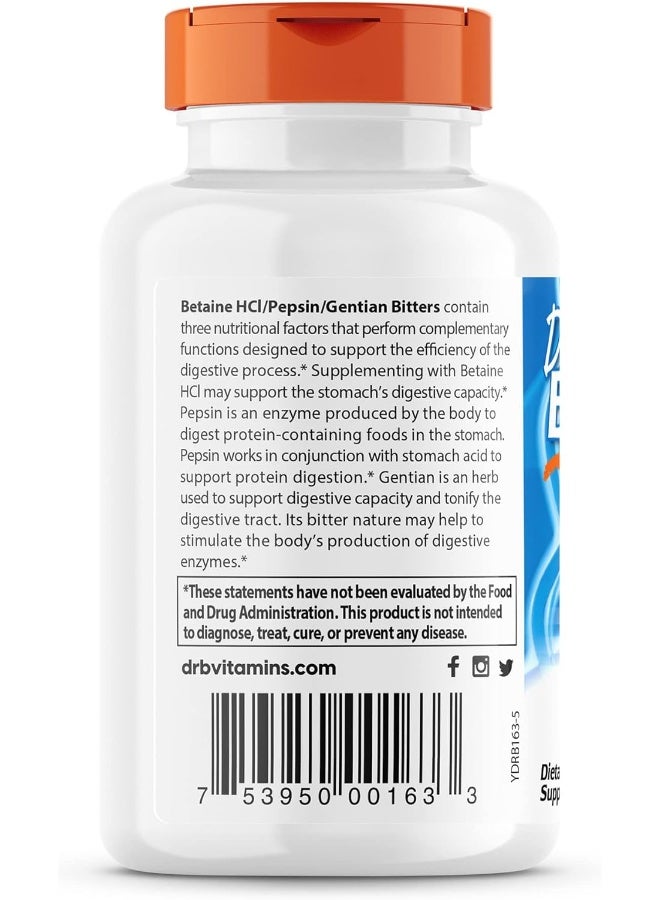 Doctor's Best Betaine HCL Pepsin & Gentian Bitters (120 Caps) - Image 3