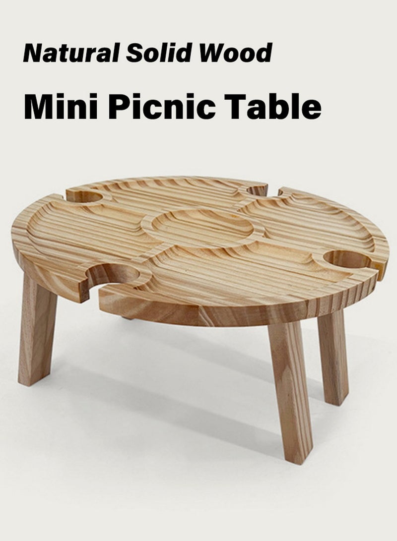 Generic Wooden Folding Picnic Table with Holder Portable Creative 2 in 1 Picnic Storage Rack Cheese Fruit Food Compartmental Dish Picnicware Storage Shelf for Outdoor Camping 30*30*15 CM  - Image 1