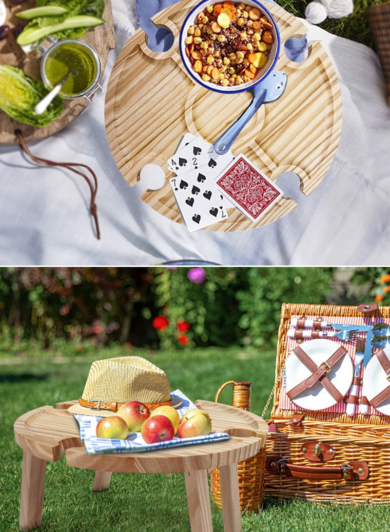 Generic Wooden Folding Picnic Table with Holder Portable Creative 2 in 1 Picnic Storage Rack Cheese Fruit Food Compartmental Dish Picnicware Storage Shelf for Outdoor Camping 30*30*15 CM  - Image 3