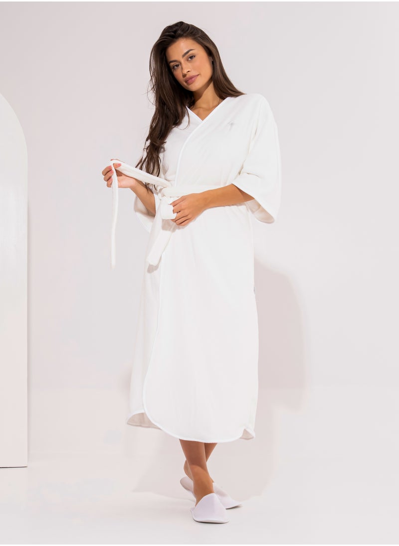 Tela - Bathrobe Made of Coral Fleece Material Available in  Different Sizes- White - Image 1