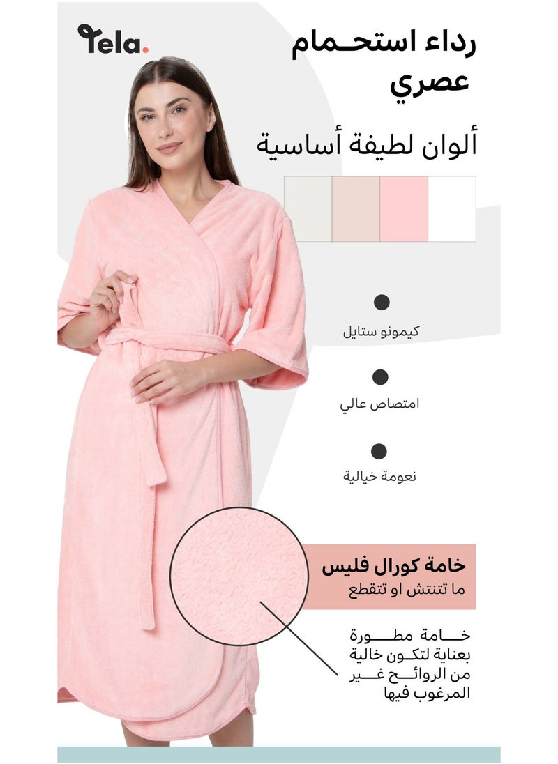 Tela - Bathrobe Made of Coral Fleece Material Available in  Different Sizes- White - Image 1