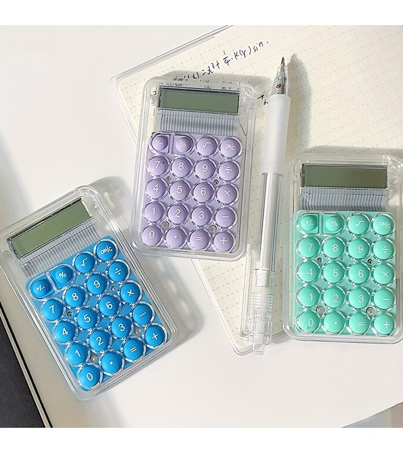 White Mini Pocket Calculator Portable Cute Palm Size Office Calculator - Image 3