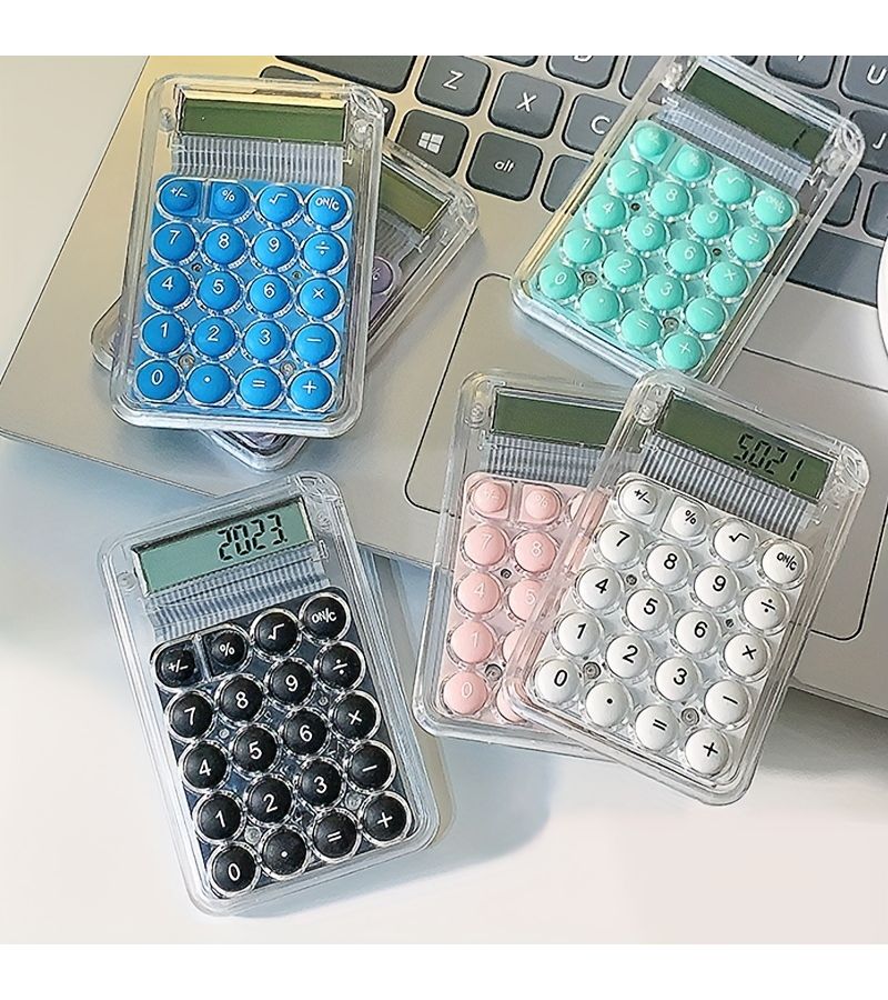 White Mini Pocket Calculator Portable Cute Palm Size Office Calculator - Image 1