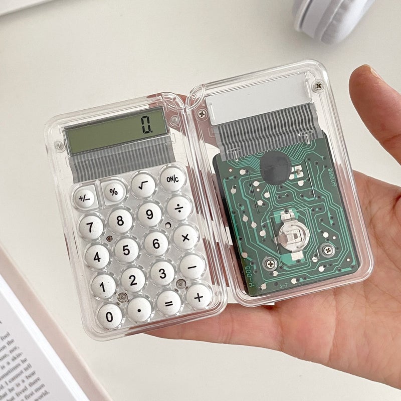 White Mini Pocket Calculator Portable Cute Palm Size Office Calculator - Image 4
