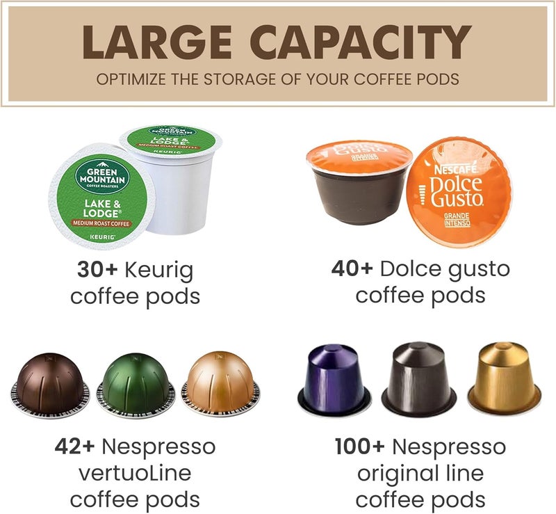 MosJos Coffee Pod Holder -Black Wire K Cup Storage with Wooden Base - Large Capacity Slim Design - Modern Coffee Basket Decor for Kitchen Countertop for Keurig Kcups & Espresso Capsules - Image 4