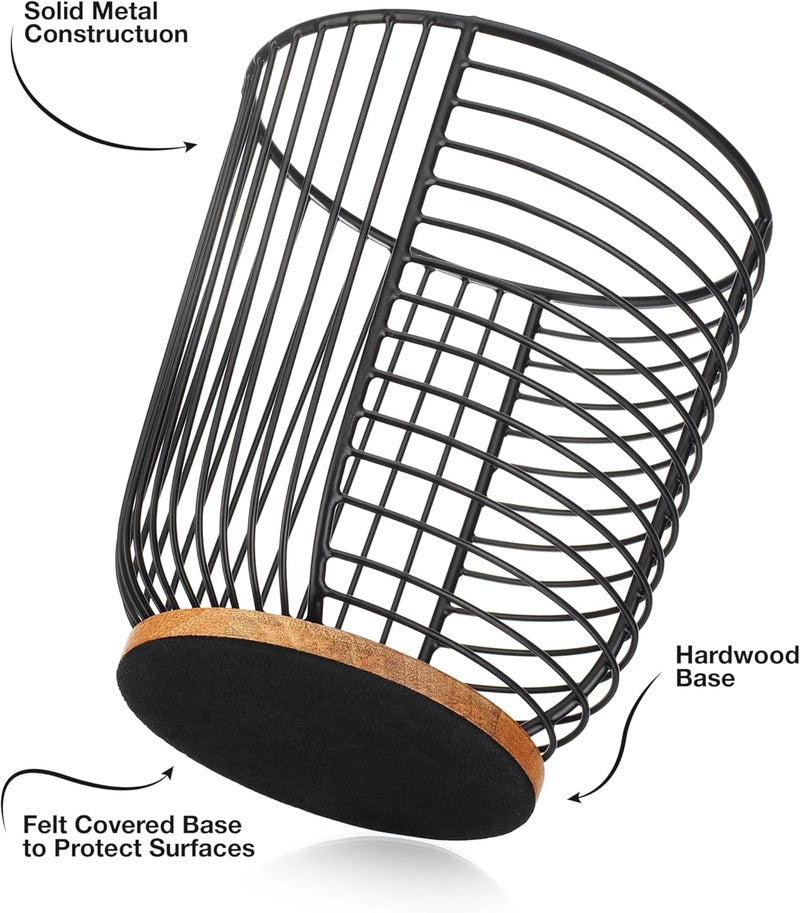 MosJos Coffee Pod Holder -Black Wire K Cup Storage with Wooden Base - Large Capacity Slim Design - Modern Coffee Basket Decor for Kitchen Countertop for Keurig Kcups & Espresso Capsules - Image 5