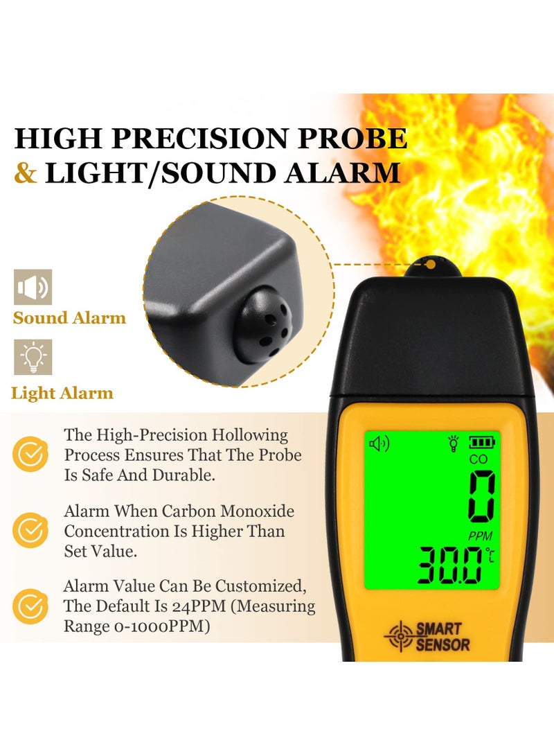 Handheld Carbon Monoxide Meter, Portable Carbon Monoxide Detector, Professional-Grade CO Sensor Tester with LCD Backlit Display, 0-1000PPM Range for Industrial ＆ Home (Battery Not Included) - Image 3