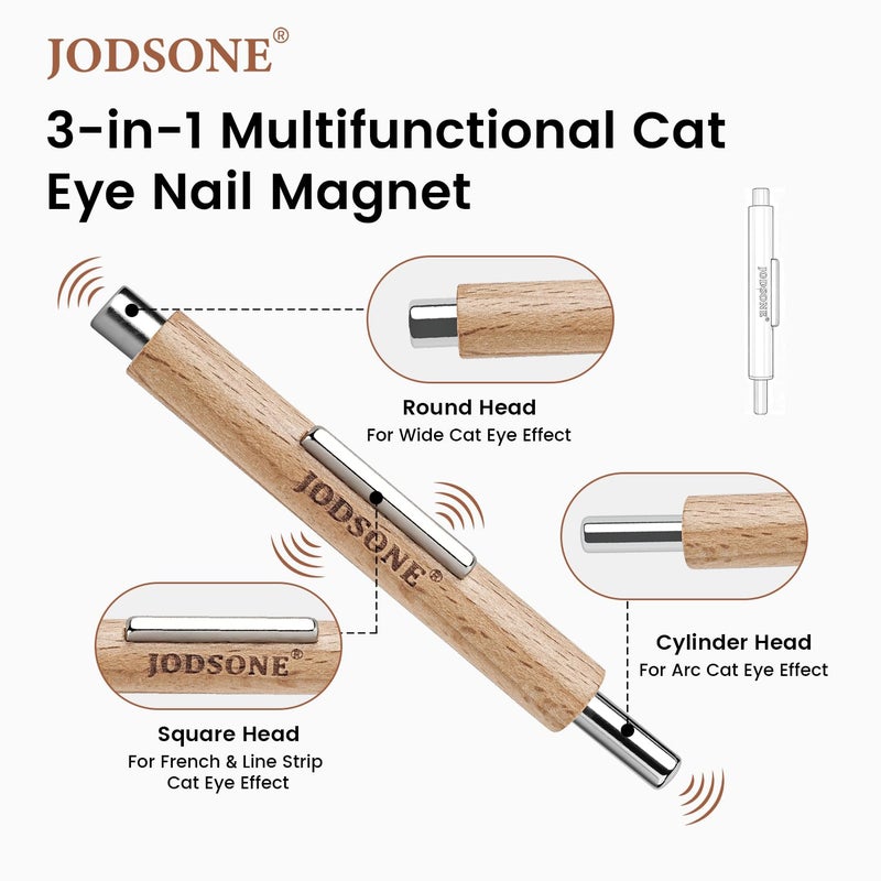 JODSONE جودسون 3 في 1 مغناطيس عين القط للأظافر، مغناطيسات أسطوانية ومربعة لأقلام فن الأظافر، أداة فن الأظافر مغناطيس قوية متعددة الوظائف لتصميم عين القط DIY (مغناطيس فقط، لا يشمل الجل) - Image 2