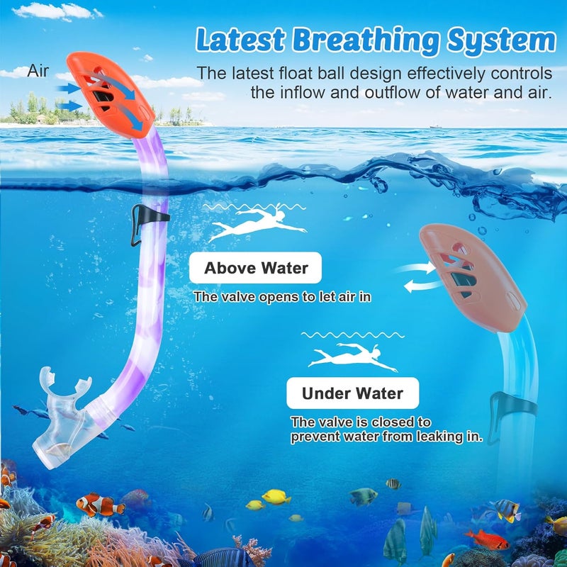 KUYOU Kids Snorkel Set, Children Anti-Fog Diving Mask Swimming Goggles Dry Top Snorkel Equipment Snorkeling Packages Swimming Gear for Youth Boys Girls Age 5-10 - Image 3