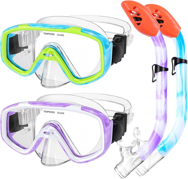KUYOU Kids Snorkel Set, Children Anti-Fog Diving Mask Swimming Goggles Dry Top Snorkel Equipment Snorkeling Packages Swimming Gear for Youth Boys Girls Age 5-10 - Image 1
