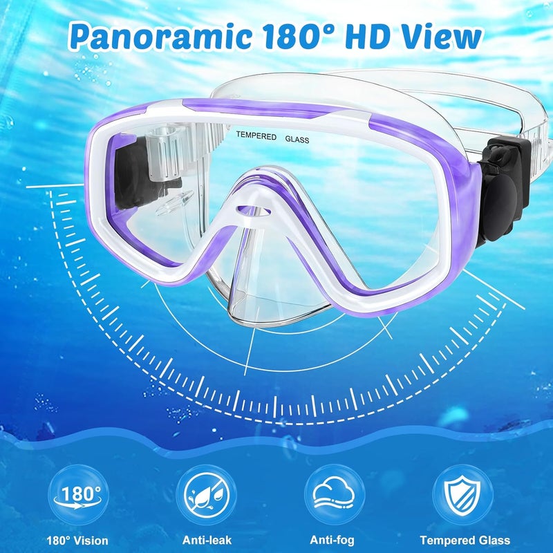 KUYOU Kids Snorkel Set, Children Anti-Fog Diving Mask Swimming Goggles Dry Top Snorkel Equipment Snorkeling Packages Swimming Gear for Youth Boys Girls Age 5-10 - Image 2