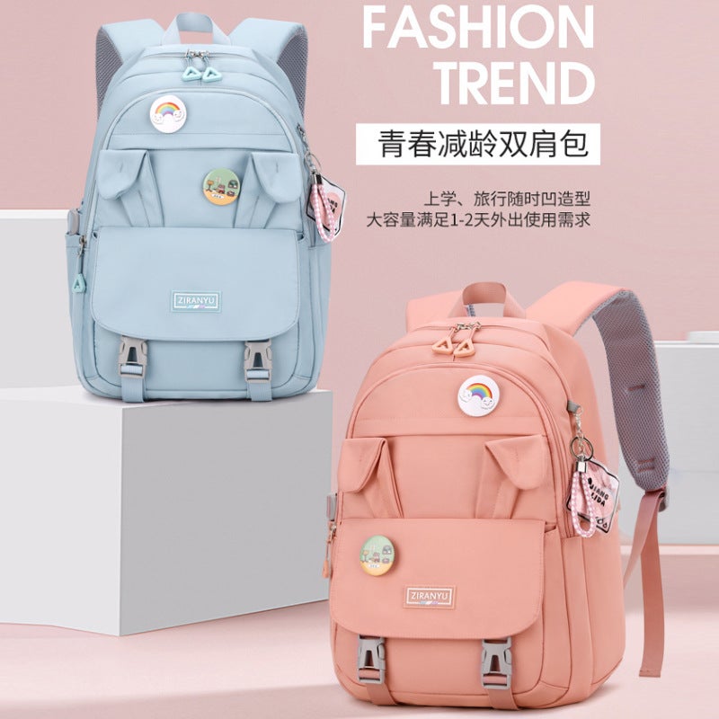 Natural Fish Backpack Female Grade 3, 4, 5 And 6 Primary School Student Schoolbag Rabbit Ears Large Capacity Junior High School Student Backpack - Image 3
