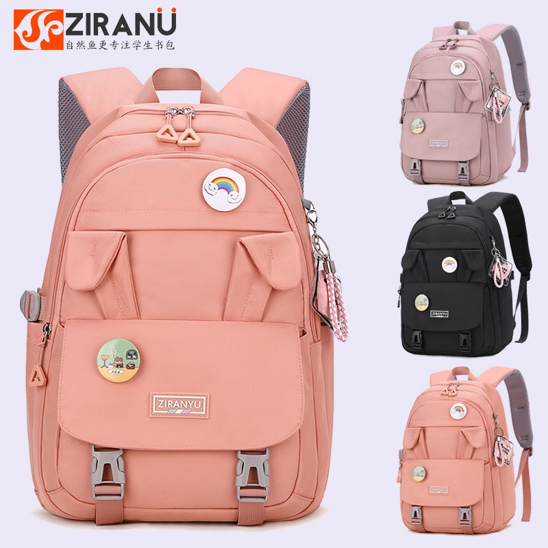 Natural Fish Backpack Female Grade 3, 4, 5 And 6 Primary School Student Schoolbag Rabbit Ears Large Capacity Junior High School Student Backpack - Image 2
