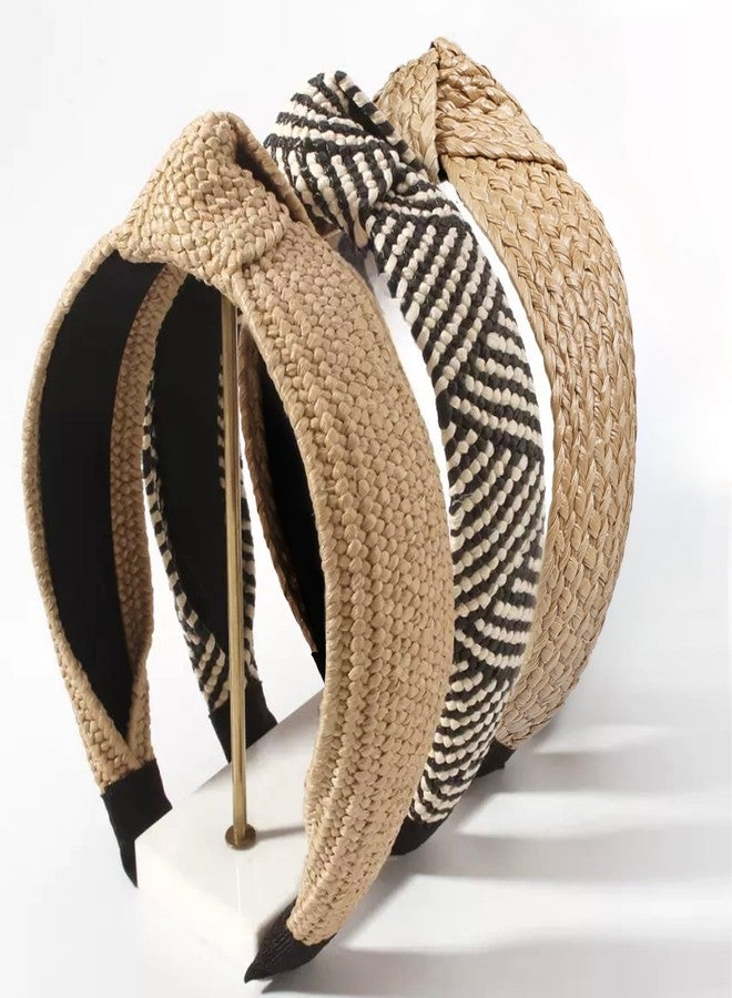 Huachi Knotted Headbands for Women Summer Trendy Straw Headband with Knot, 3PCS Women Boho Head Band for Beach Vacation Fashion Hair Accessories - Image 1