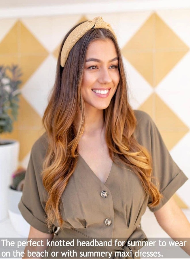 Huachi Knotted Headbands for Women Summer Trendy Straw Headband with Knot, 3PCS Women Boho Head Band for Beach Vacation Fashion Hair Accessories - Image 5