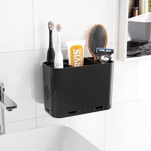 Homtalker Toothbrush and Toothpaste Holders for Bathrooms Countertop - Detachable 5 Slots Kids Electric Toothbrush Holders Set Wall Mounted with Removable Dividers for Bathroom Decor and Accessories Organizer - Image 1