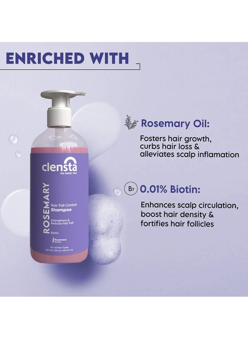 Clensta Rosemary Hair Fall Control Shampoo with Biotin for Reducing Hair Loss, Breakage & Daily use |All Hair Types | Men & Women | Sulfate & Paraben Free 300ml - Image 2