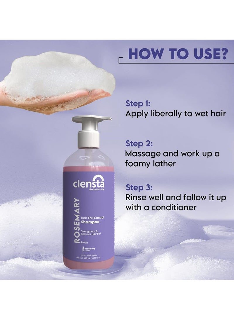 Clensta Rosemary Hair Fall Control Shampoo with Biotin for Reducing Hair Loss, Breakage & Daily use |All Hair Types | Men & Women | Sulfate & Paraben Free 300ml - Image 4