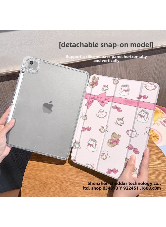 【Silicone X Lock Buckle Split】 Applicable Ipadmini Protective Cover Air6/5/7 30% 9.7 Inch Transparent Anti-fall-Color:Buckle Split-horizontal And Vertical Support-silicone 70% Off Style + Pen Slot 【dd0452 Pink Tea Party】-Applicable Models:Ipad Air7 2025 (11inch)