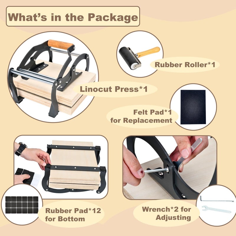 TOPOWN Linocut Printing Hand Lever Press Machine, Linocut Press Machine, Manual Hand Lever Printing Press for Linoleum Blocks with Felt Pad(fit up to 25mm Thick Blocks, A4, Black) - Image 4