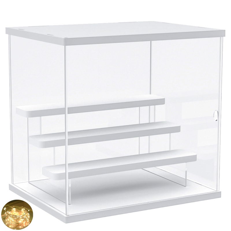 Acrylic Display Case with 4Tier Figure Stand Clear Lego Display Case with Door Countertop Display Box for Action Figure Collectibles Dustproof Acrylic Storage Organizer with Base White