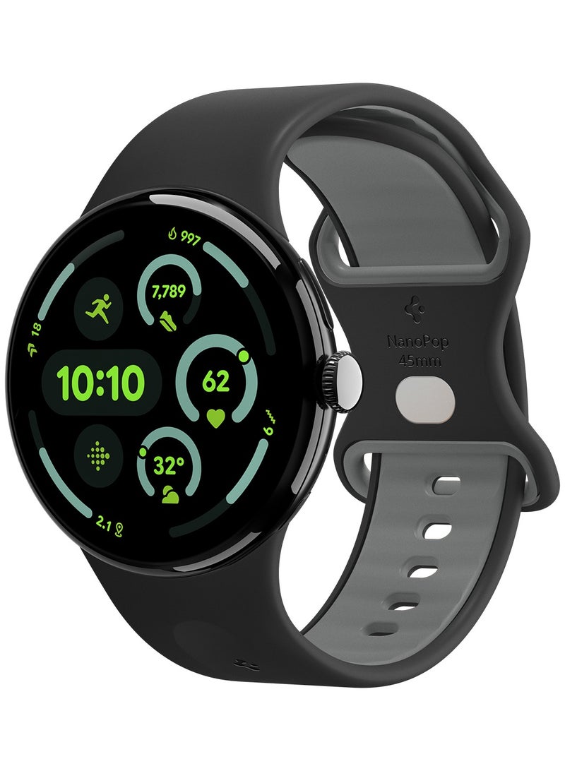 Spigen Nano Pop for Google Pixel Watch 4 / 3 (45mm) Band Adjustable Soft Waterproof Silicone Strap - Black Sesame - Image 1